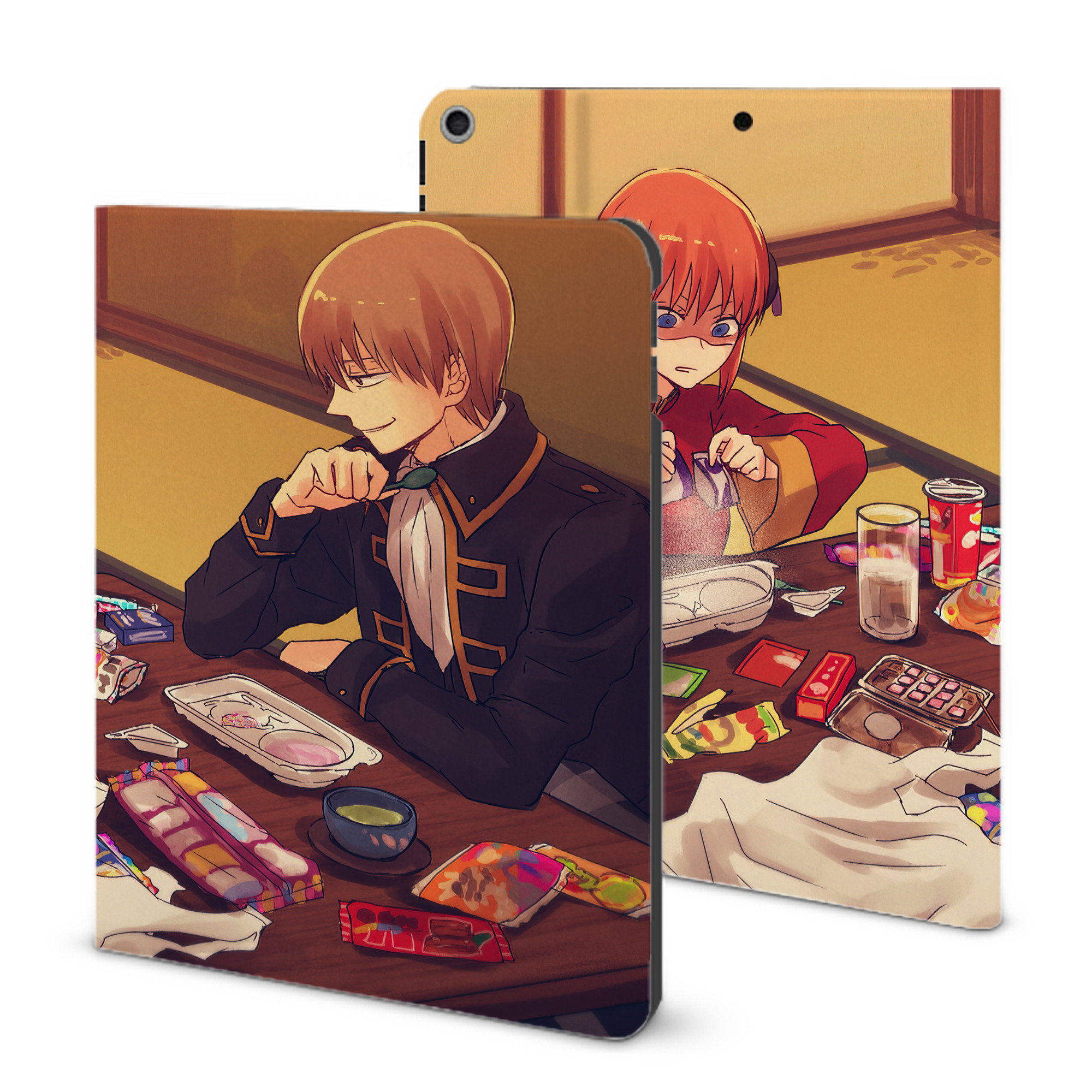 ぎんたま 坂田銀時（さかたぎんとき） 神楽 志村新八（しむら しんぱち） GINTAMA Sakata Gintoki Kagura Shimura Shinpachi IPad ケース ブック型 PUレザー TPU 耐衝撃 軽量 薄型 ペン収納なし 全面保護 IPad 各モデル対応